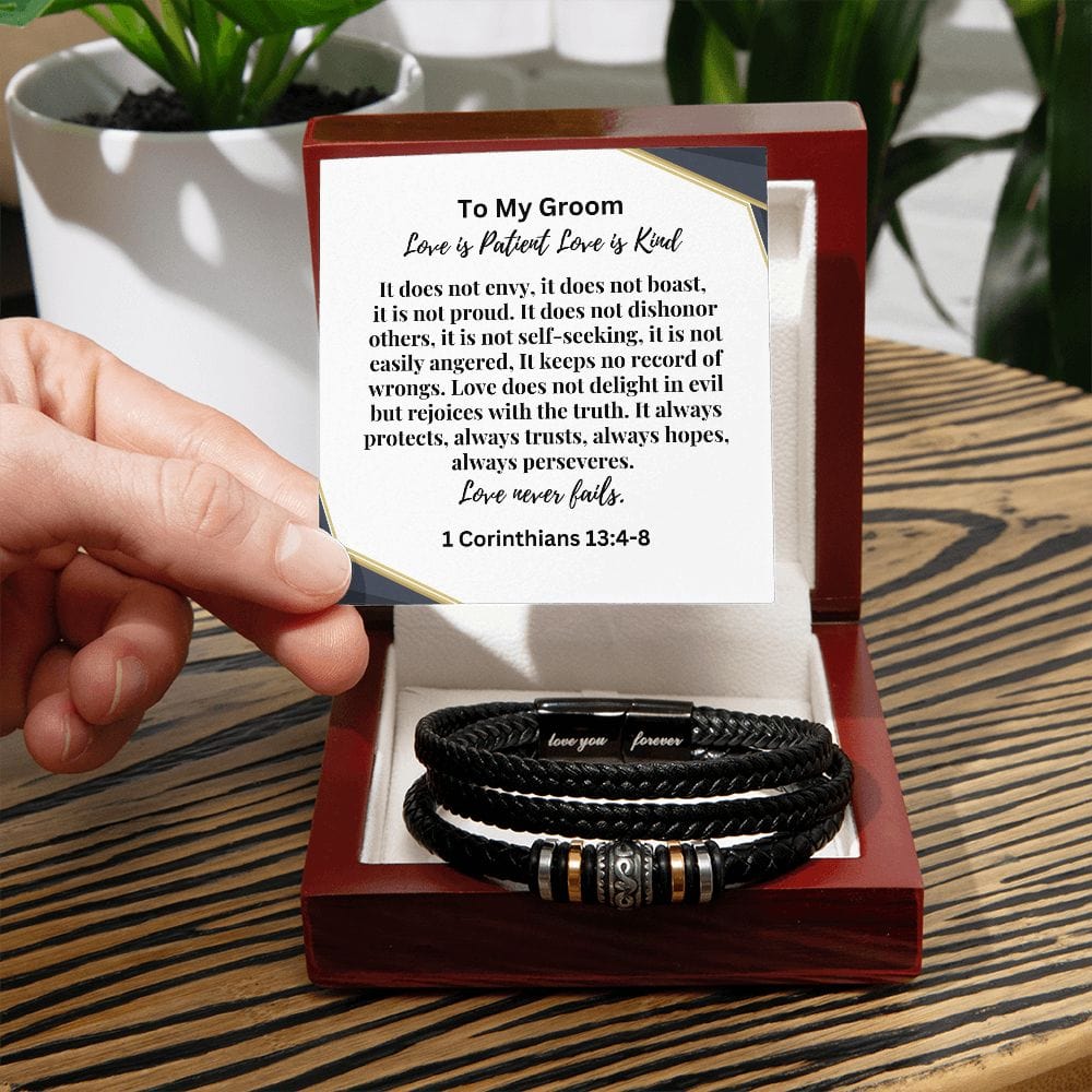 To My Groom " Love Is Patient " | 1 Corinthians 13:4-8 |  Love You Forever Men's Bracelet