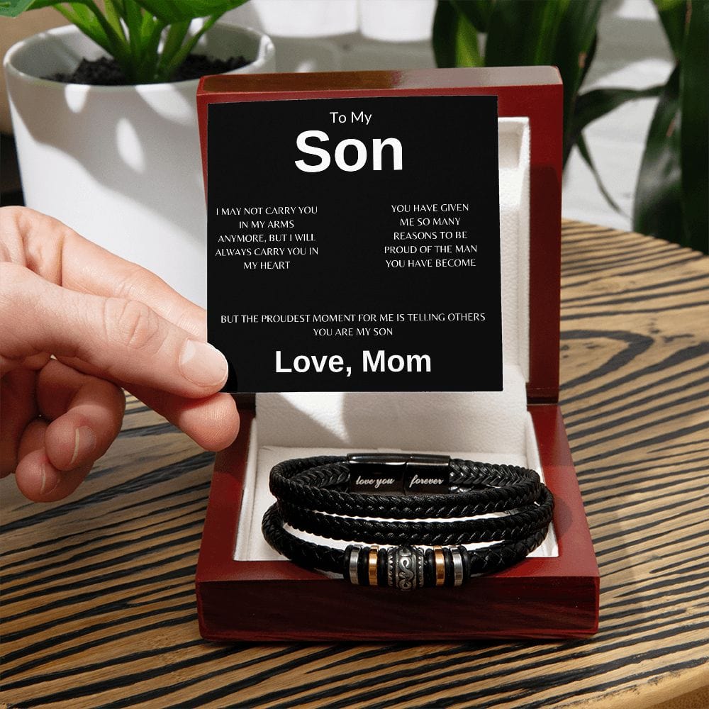 To My Son " I May Not Carry You In My Arms Anymore" Love Mom | Love You Forever Men's Bracelet