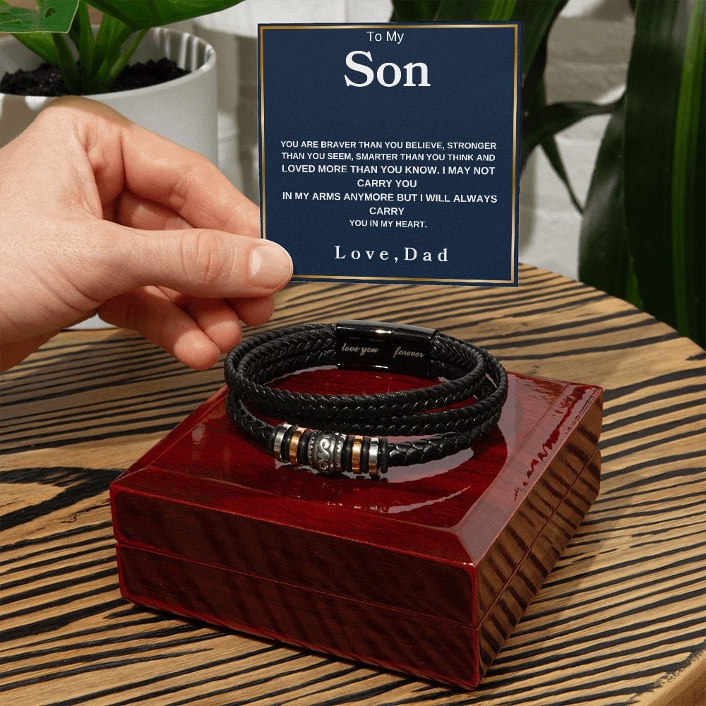 To My Son " You Are Braver Than You Believe" Love Dad | Love You Forever Men's Bracelet