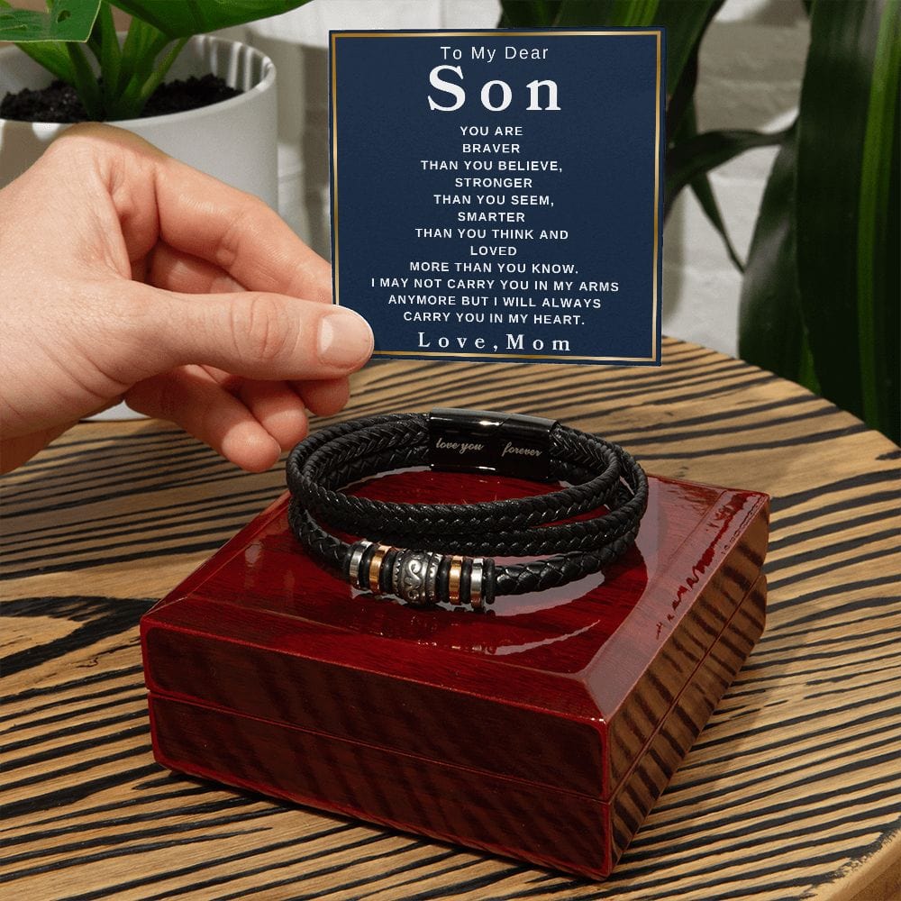 To My Dear Son ' You Are Braver Than You Believe" Love Mom | Love You Forever Men's Bracelet