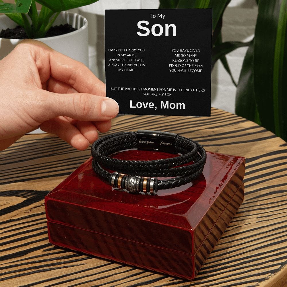 To My Son " I May Not Carry You In My Arms Anymore" Love Mom | Love You Forever Men's Bracelet