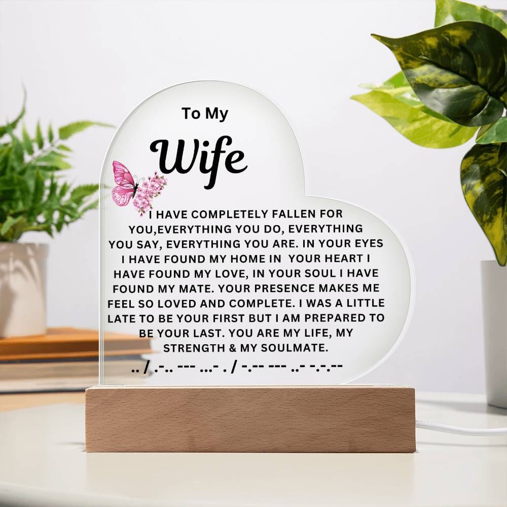 To My Wife | Morse Code | I Love You | Acrylic Heart with Base