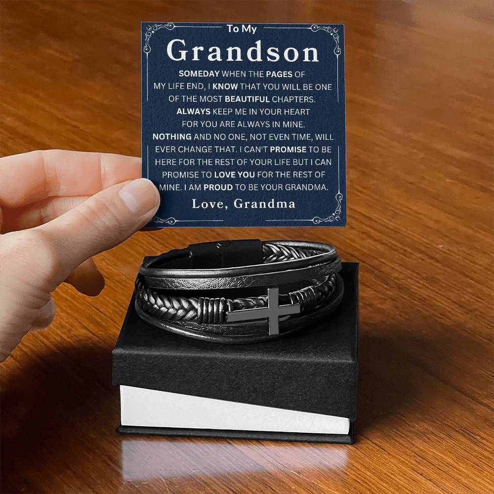 To My Grandson Love, Grandma Men's Cross Bracelet