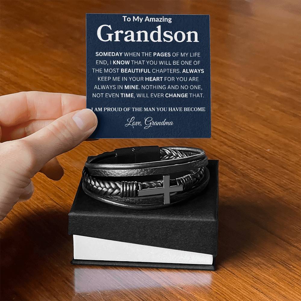 To My Amazing Son Love, Grandma  Men's Cross Bracelet