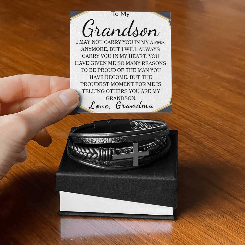 To My Grandson Love, Grandma | Men's Cross Bracelet