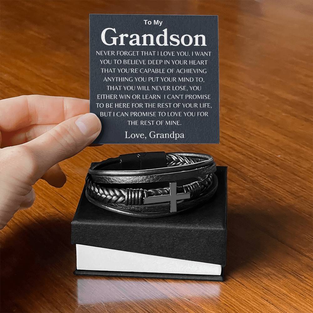 To My Grandson Love, Grandpa | Men's Cross Bracelet
