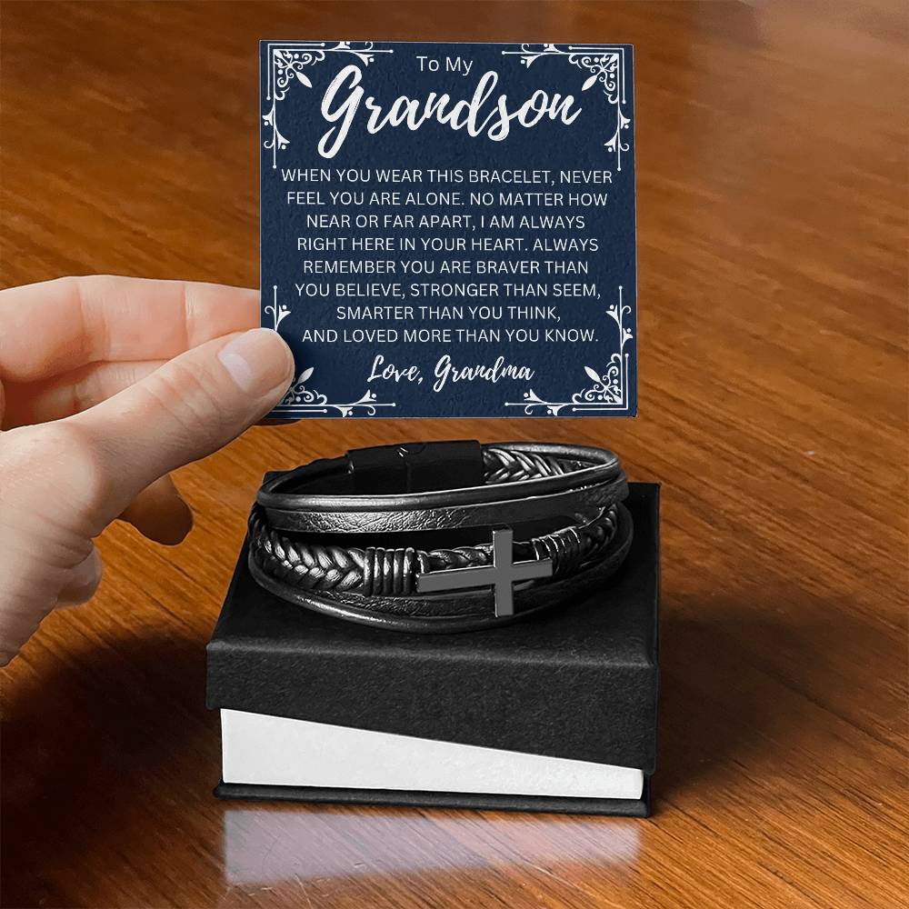 To My Grandson Love, Grandma | Men's Cross Bracelet