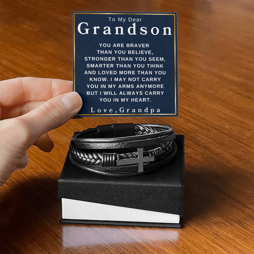 To My Grandson Love, Grandpa | Men's Cross Bracelet