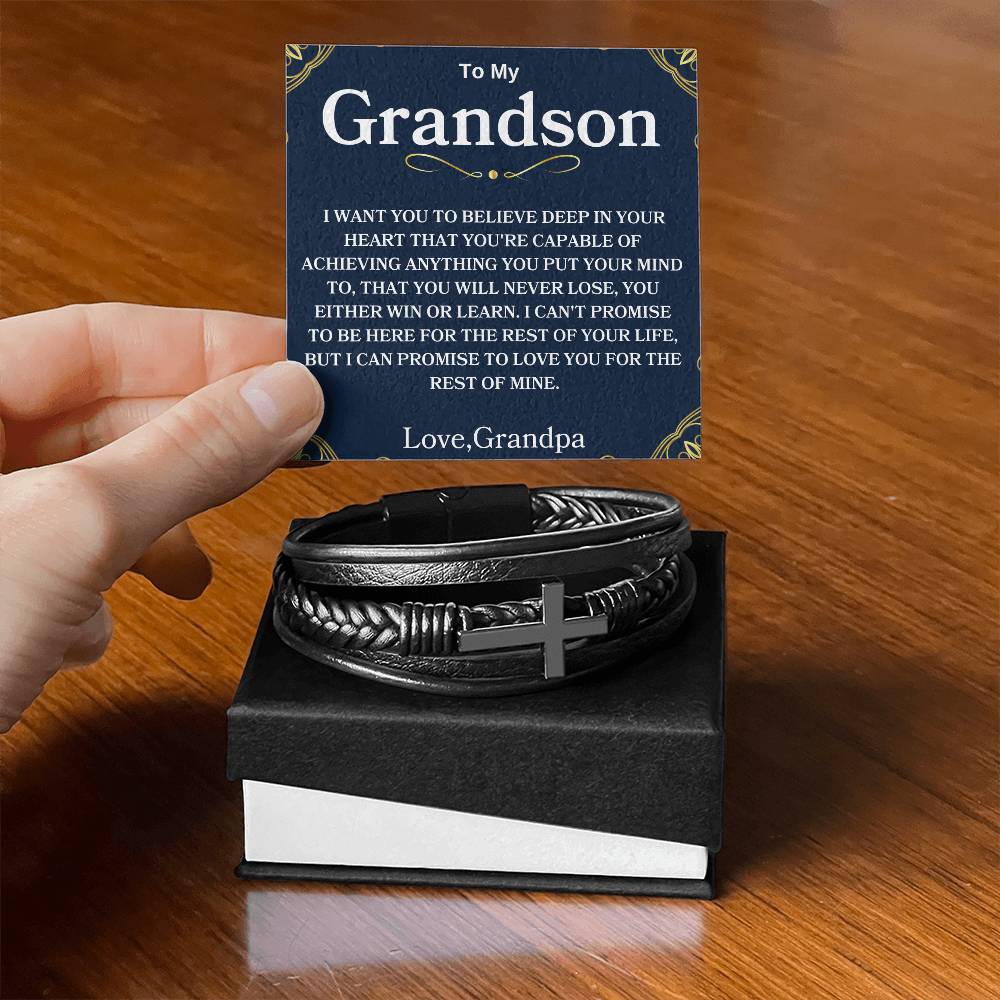 To My Grandson Love, Grandma | Men's Cross Bracelet