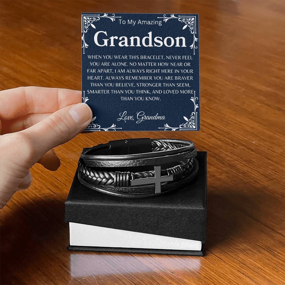 To My Amazing Grandson Love, Grandma | Men's Cross Bracelet