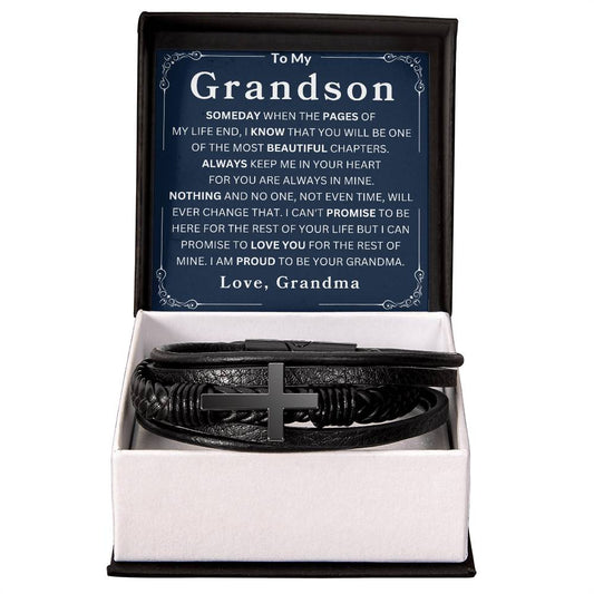 To My Grandson Love, Grandma Men's Cross Bracelet