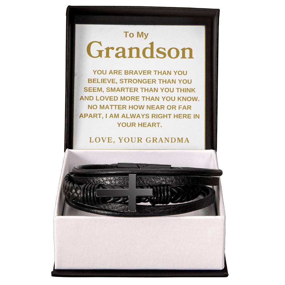 To My Grandson Love, Grandma | Men's Cross Bracelet