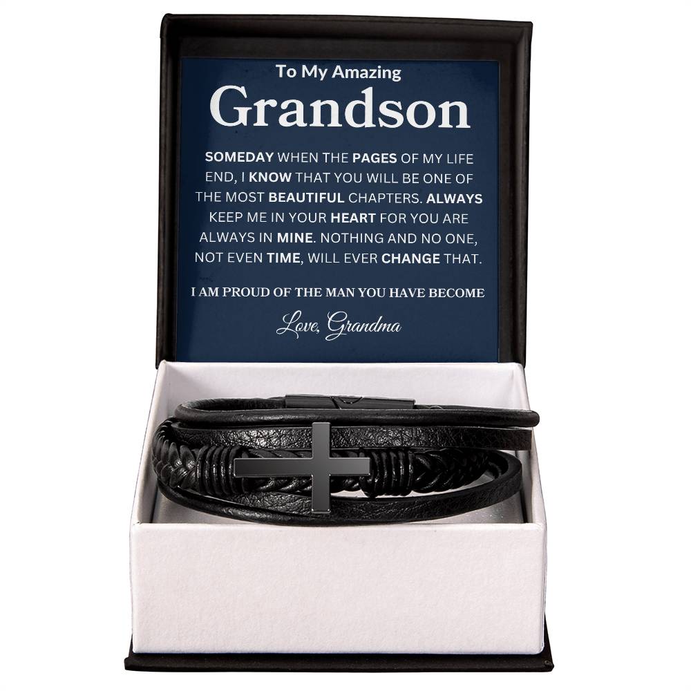 To My Amazing Son Love, Grandma  Men's Cross Bracelet