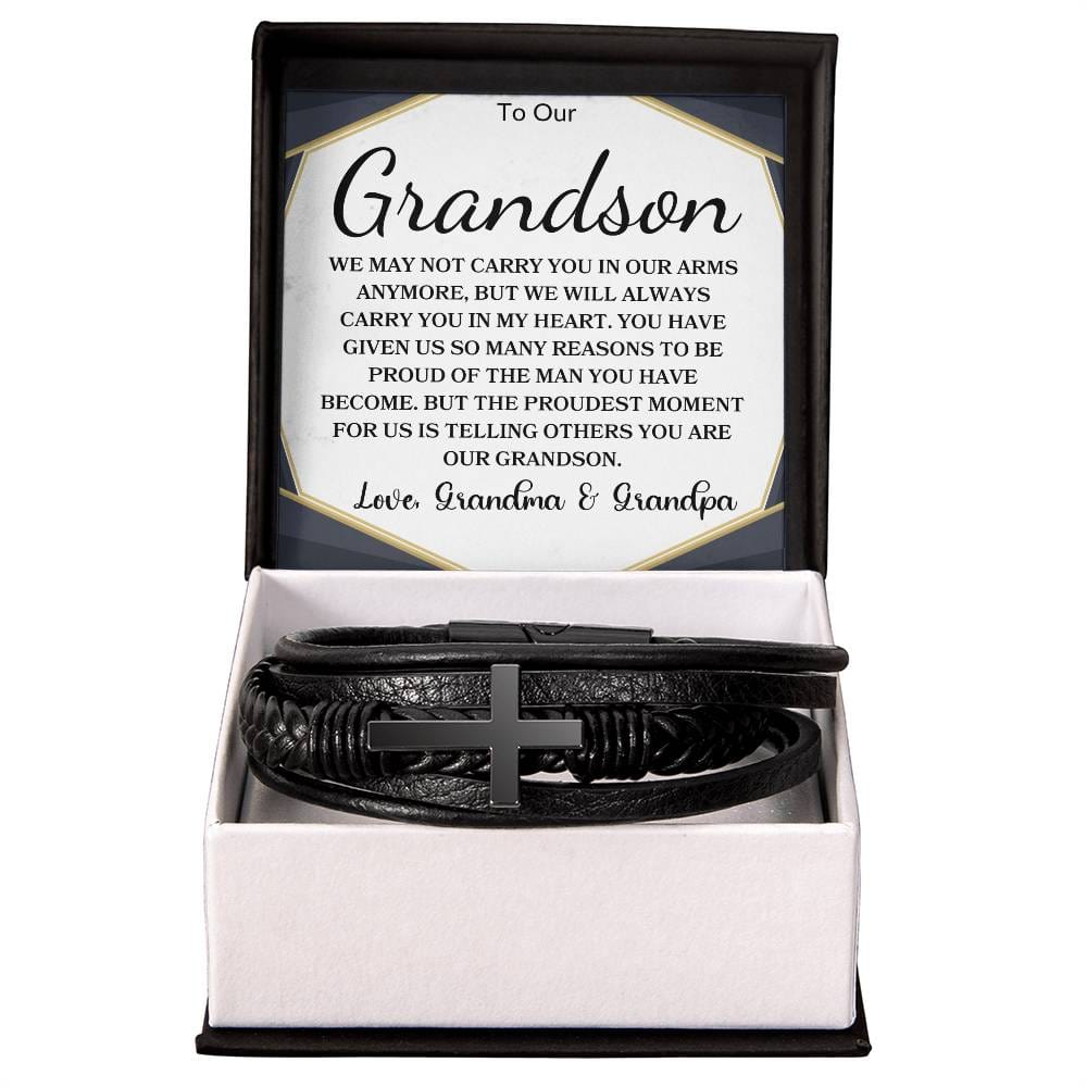 To Our Grandson Love, Grandma & Grandpa | Men's Cross Bracelet