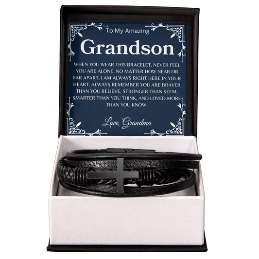 To My Amazing Grandson Love, Grandma | Men's Cross Bracelet