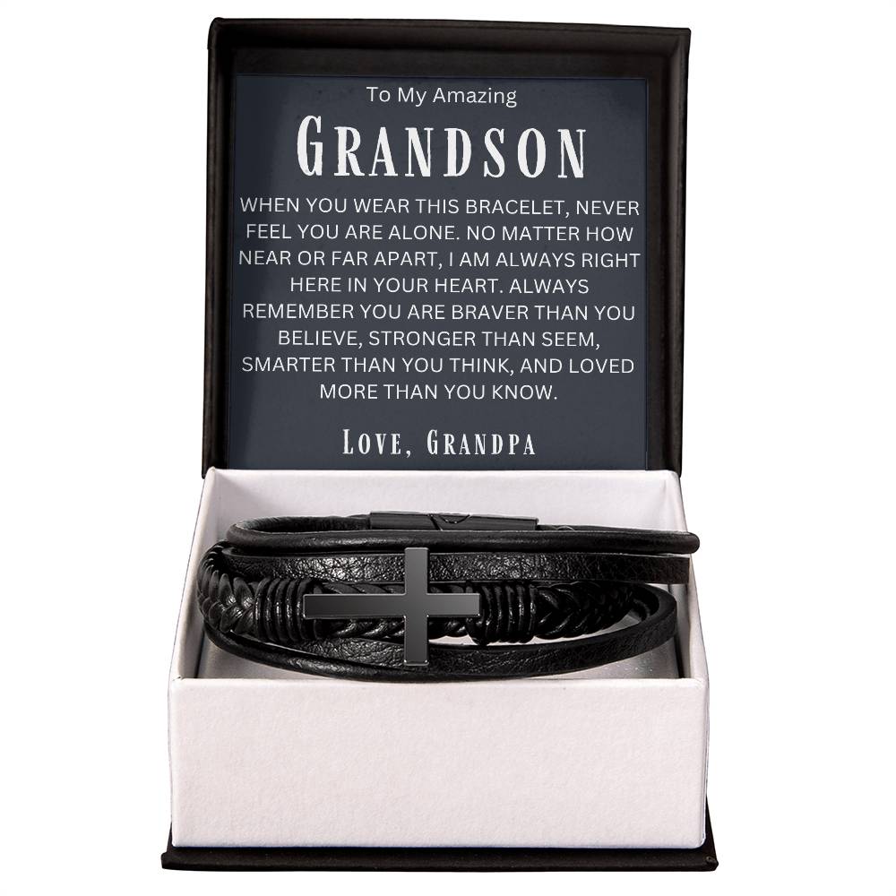 To My Amazing Grandson Love, Grandpa Men's Cross Bracelet