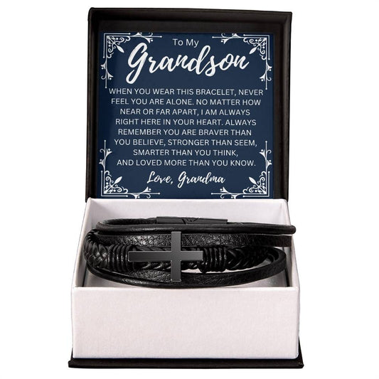 To My Grandson Love, Grandma | Men's Cross Bracelet