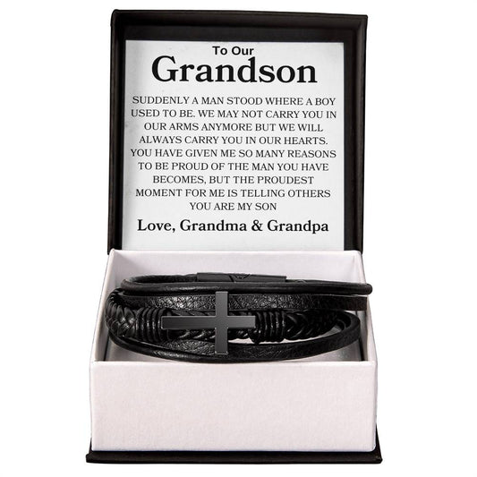 To Our GrandsonLove, Grandma & Grandpa |  Men's Cross Bracelet