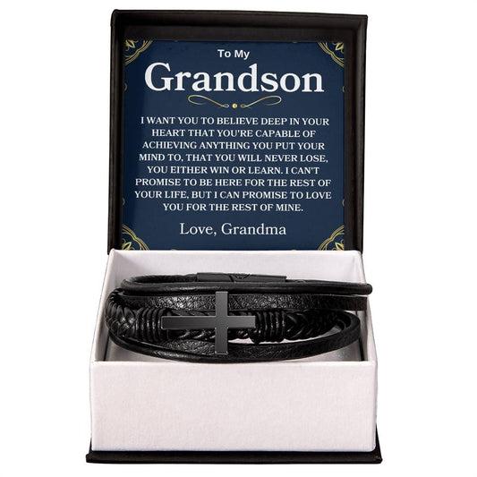 To My Grandson Love, Grandma | Men's Cross Bracelet