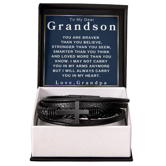 To My Grandson Love, Grandpa | Men's Cross Bracelet