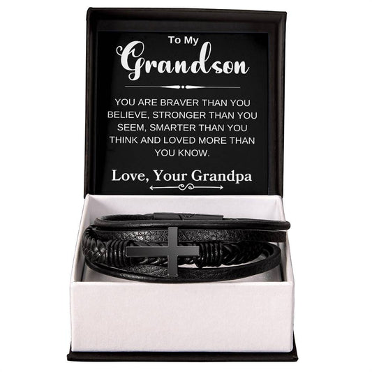 To My Grandson Love, Grandpa |  Men's Cross Bracelet