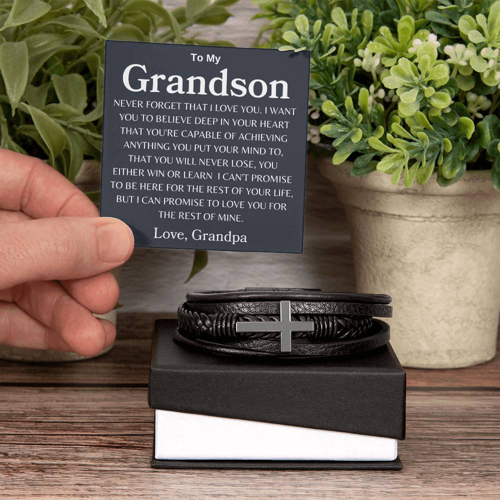 To My Grandson Love, Grandpa | Men's Cross Bracelet