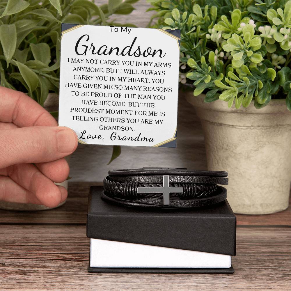 To My Grandson Love, Grandma | Men's Cross Bracelet