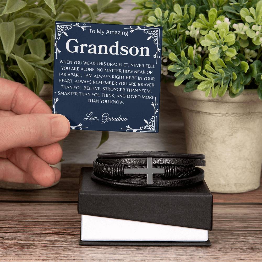 To My Amazing Grandson Love, Grandma | Men's Cross Bracelet