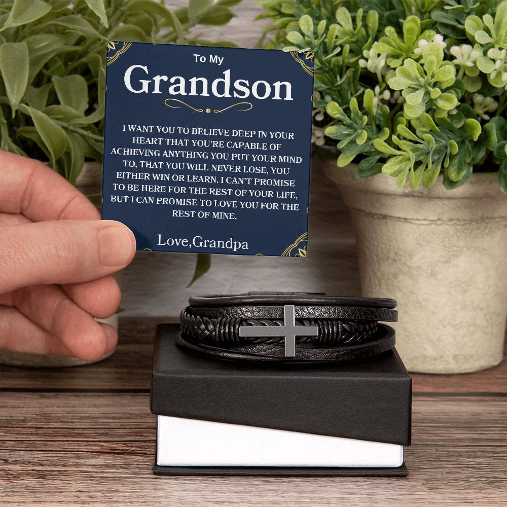 To My Grandson Love, Grandma | Men's Cross Bracelet