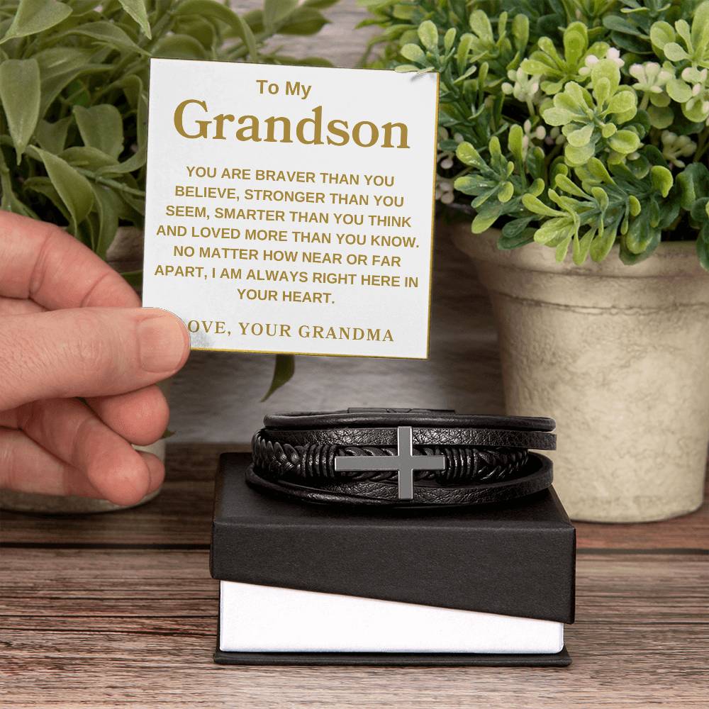 To My Grandson Love, Grandma | Men's Cross Bracelet