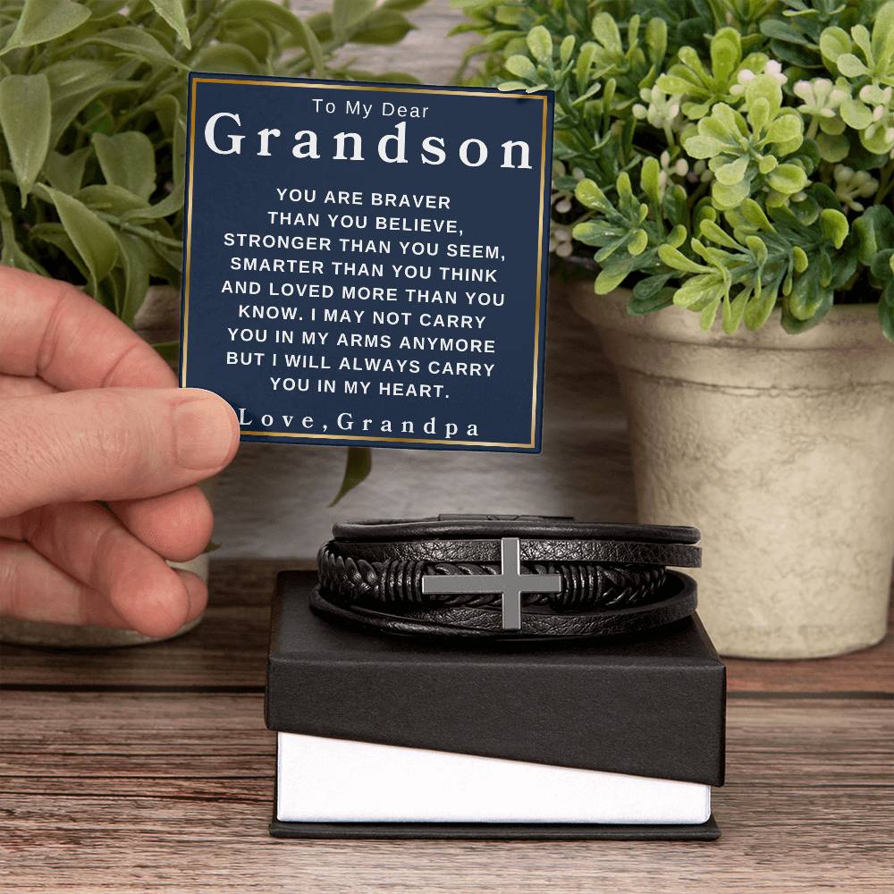 To My Grandson Love, Grandpa | Men's Cross Bracelet