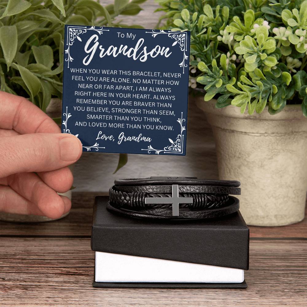 To My Grandson Love, Grandma | Men's Cross Bracelet