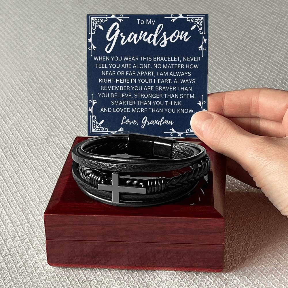 To My Grandson Love, Grandma | Men's Cross Bracelet