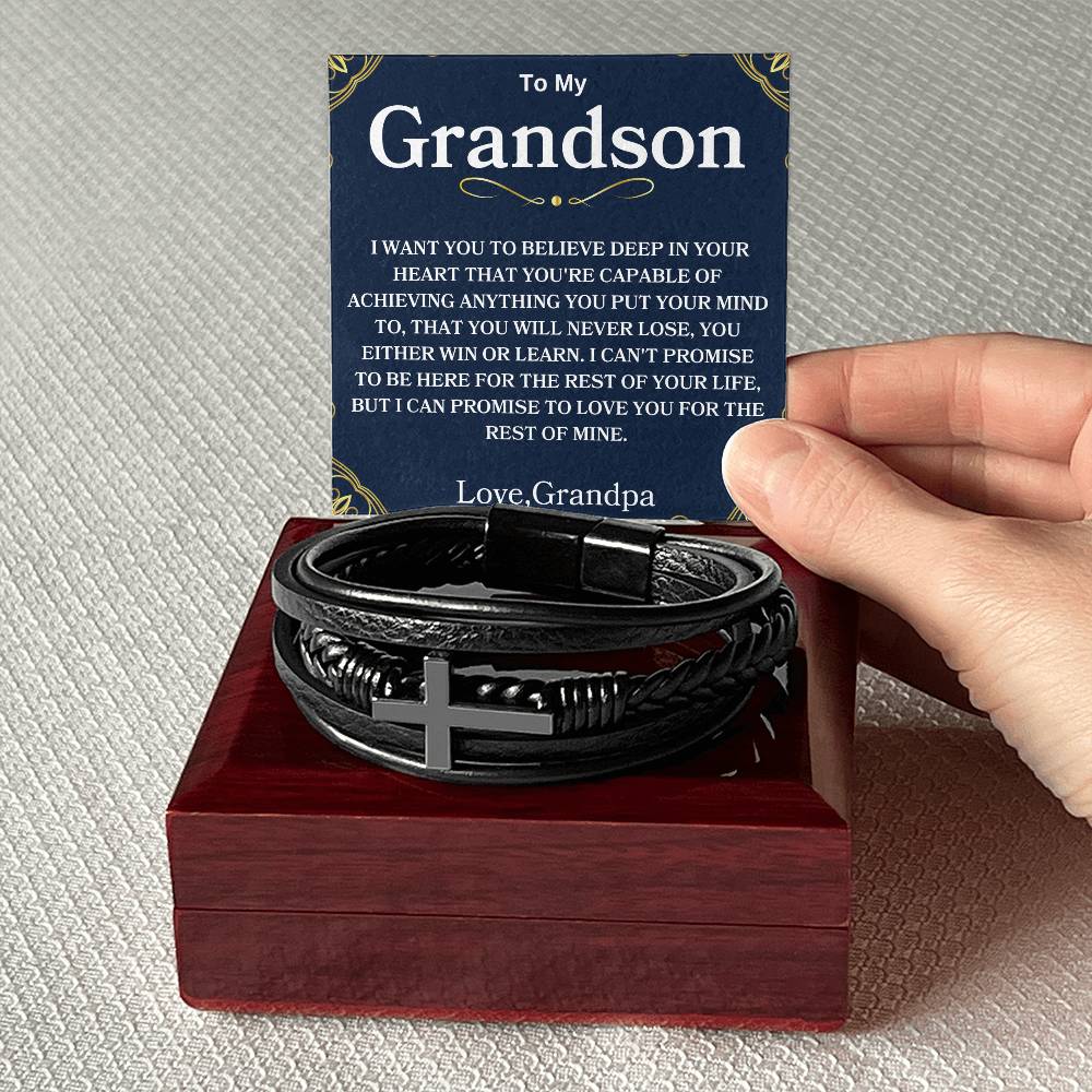 To My Grandson Love, Grandma | Men's Cross Bracelet