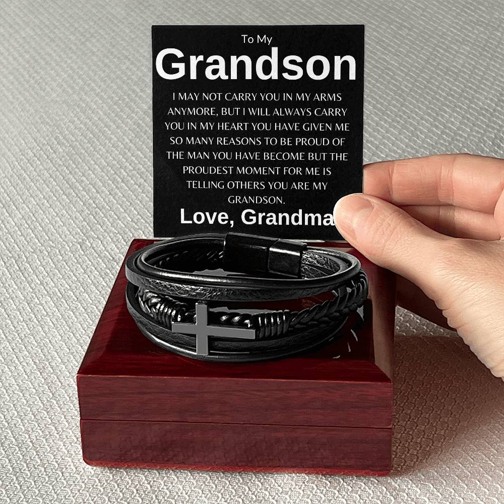 To My Grandson Love, Grandma | Men's Cross Bracelet