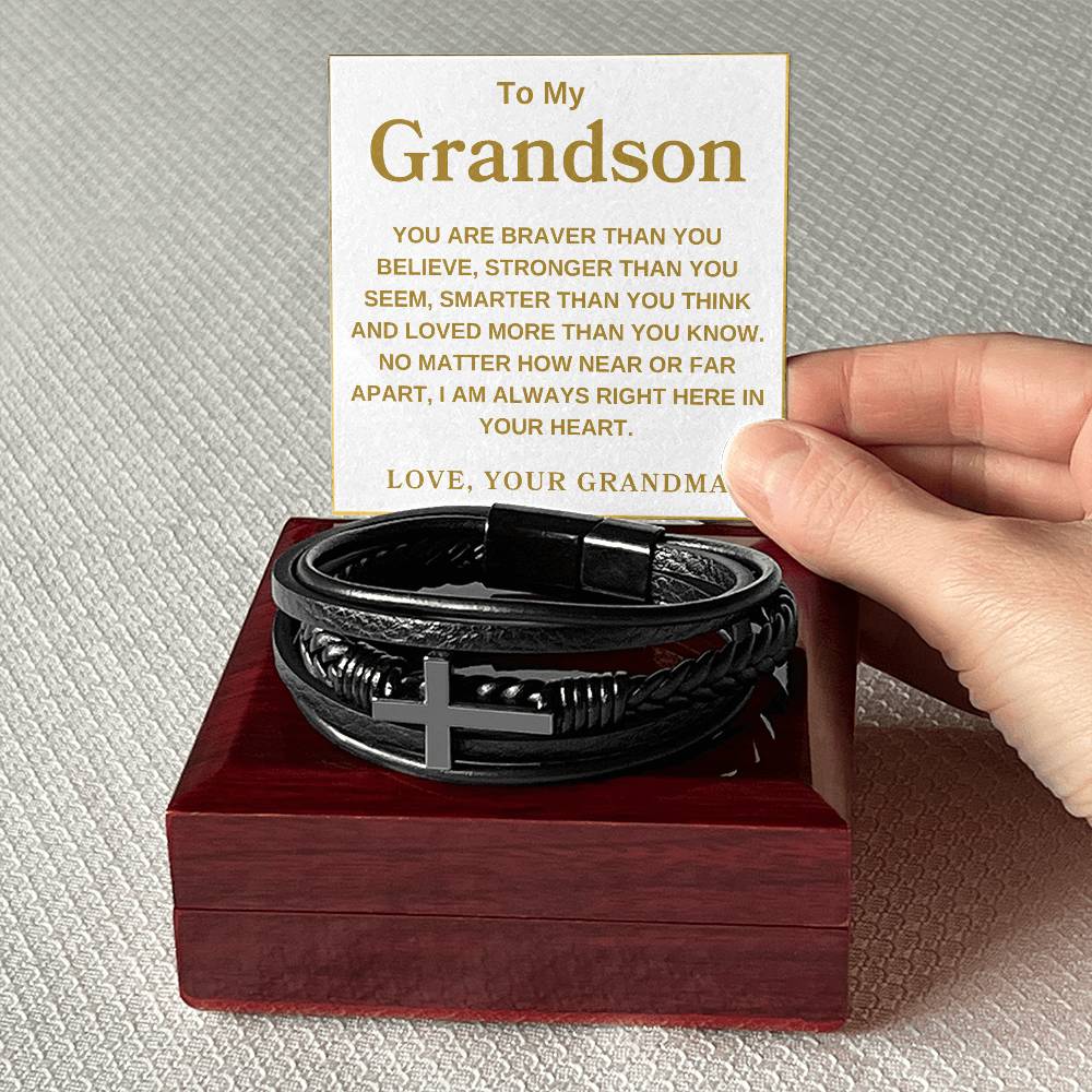 To My Grandson Love, Grandma | Men's Cross Bracelet