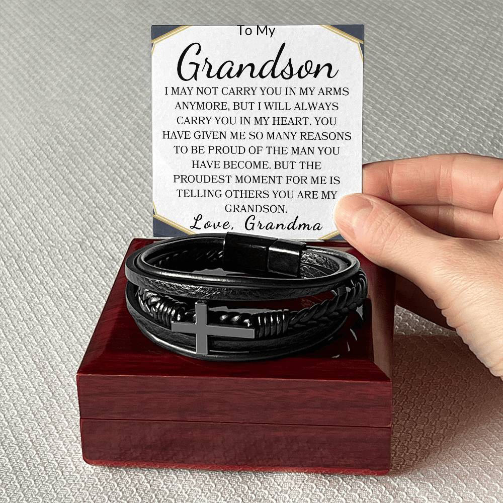 To My Grandson Love, Grandma | Men's Cross Bracelet