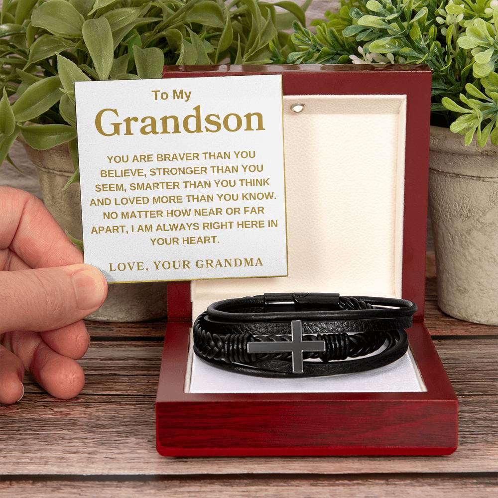 To My Grandson Love, Grandma | Men's Cross Bracelet