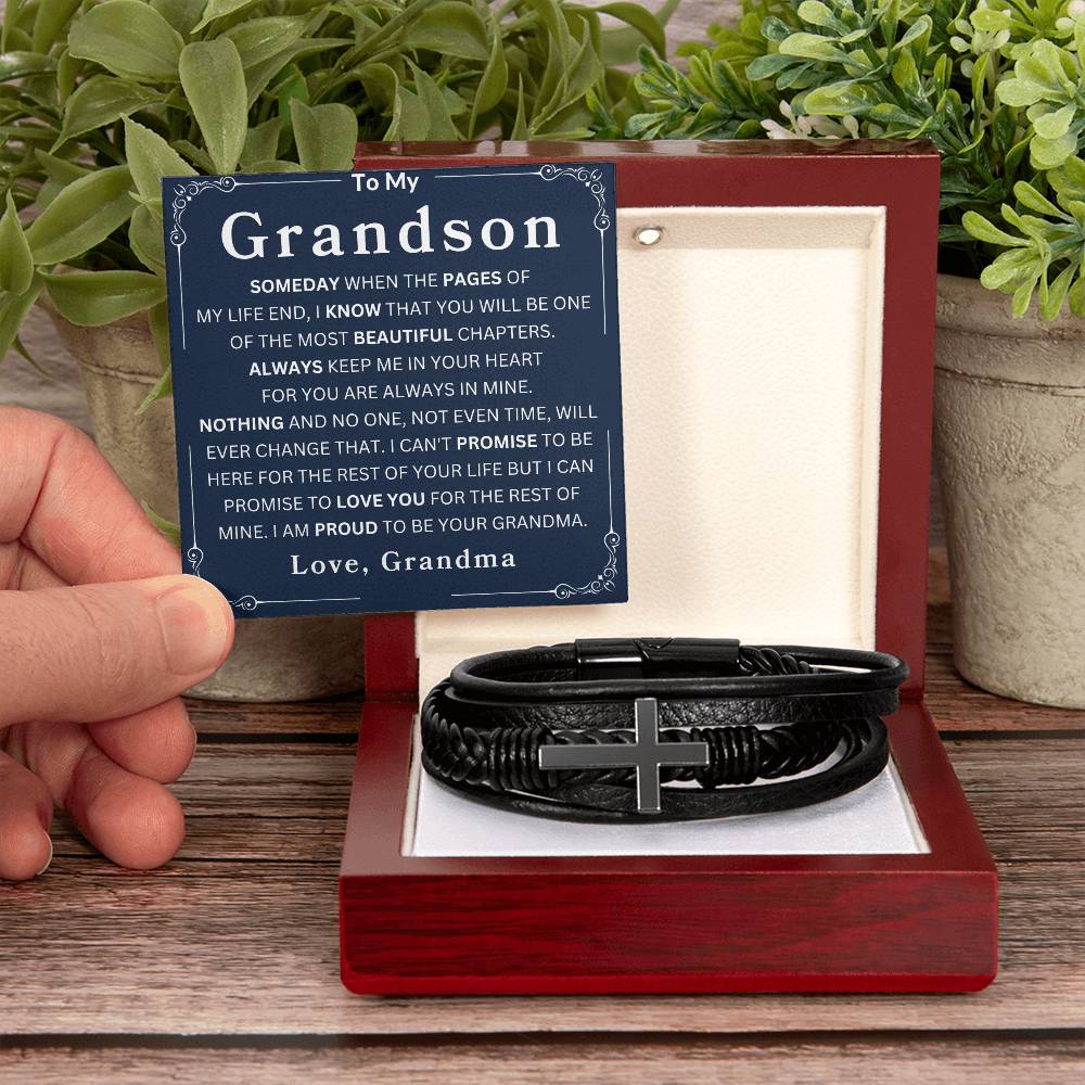 To My Grandson Love, Grandma Men's Cross Bracelet