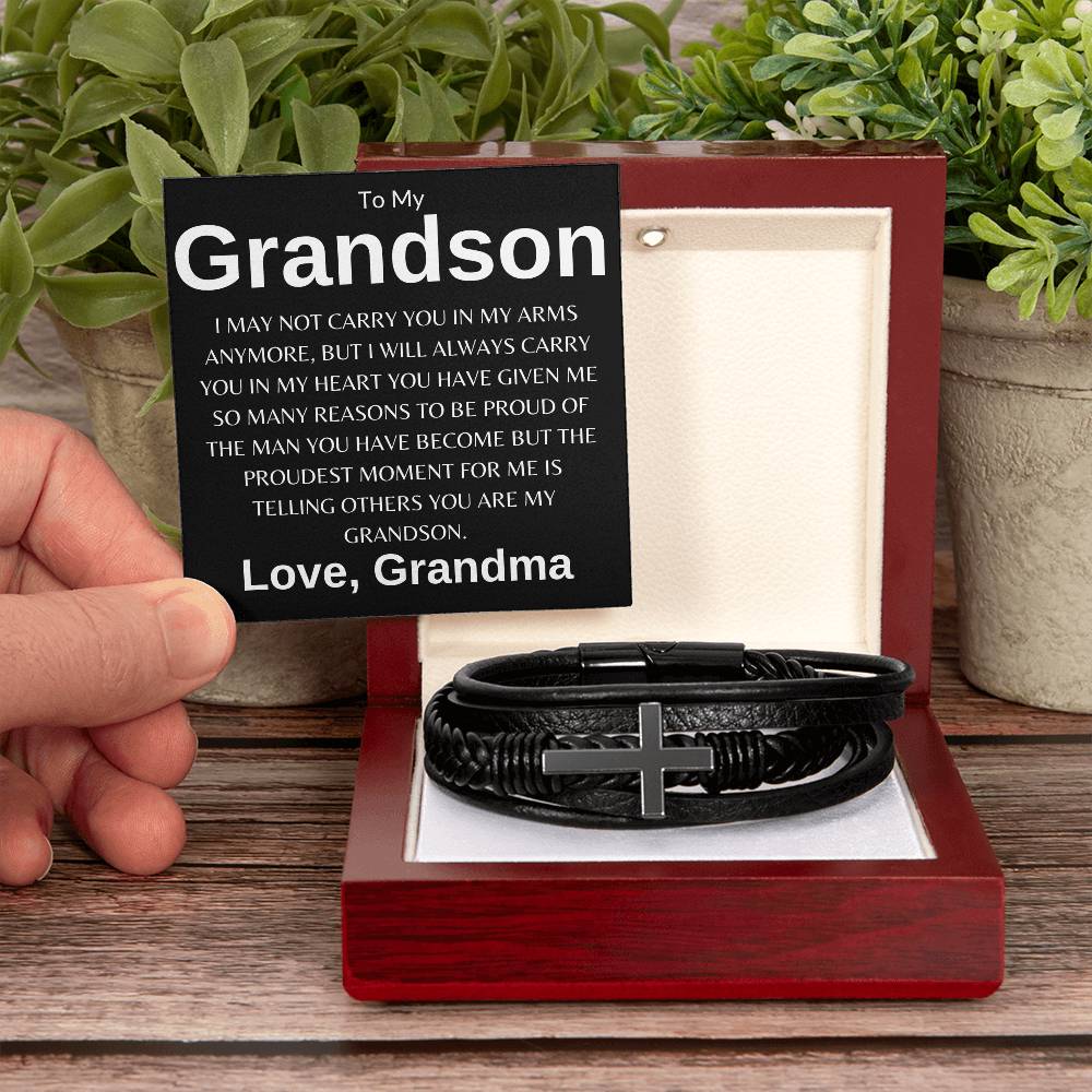 To My Grandson Love, Grandma | Men's Cross Bracelet