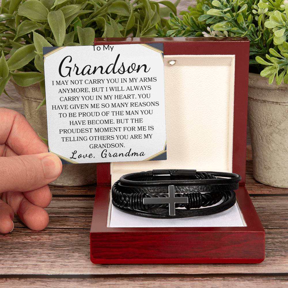 To My Grandson Love, Grandma | Men's Cross Bracelet