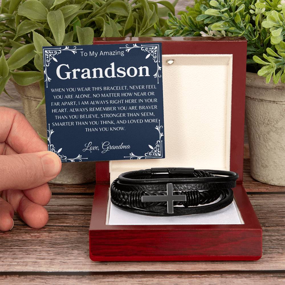 To My Amazing Grandson Love, Grandma | Men's Cross Bracelet