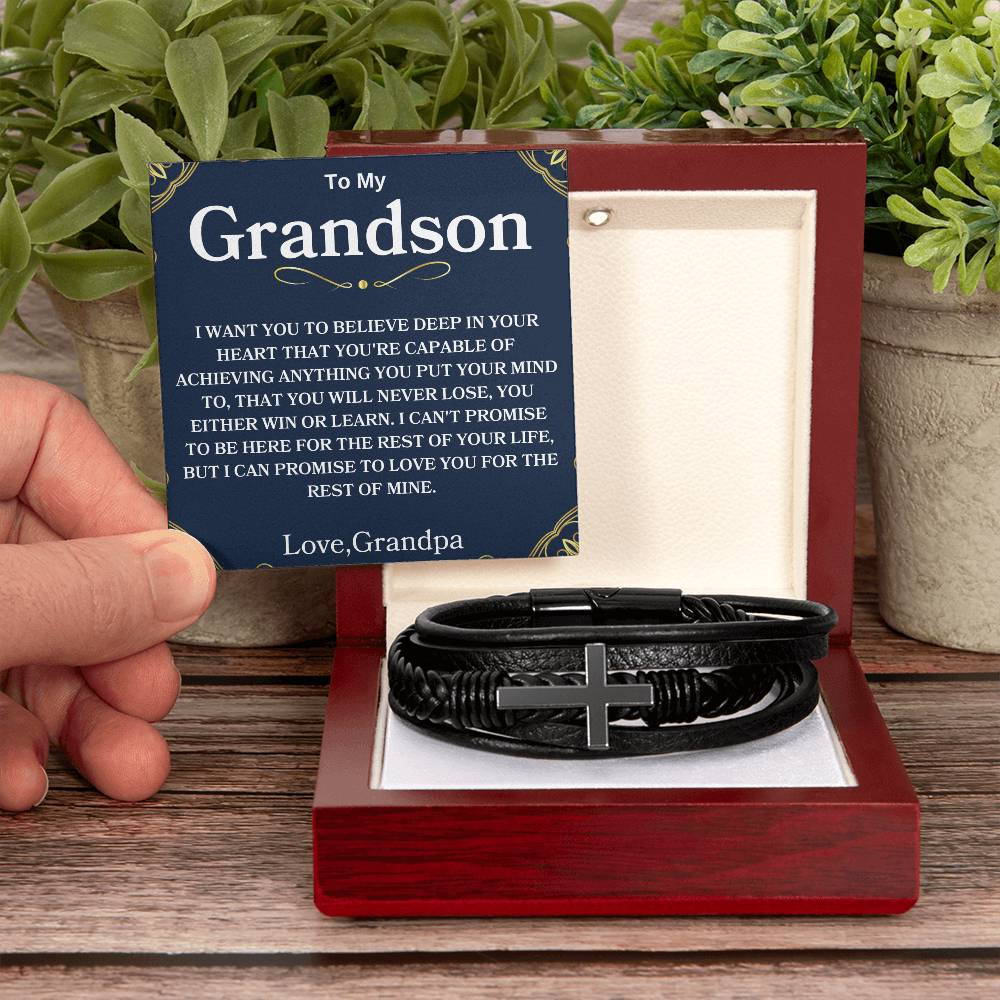 To My Grandson Love, Grandma | Men's Cross Bracelet