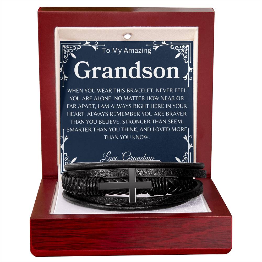 To My Amazing Grandson Love, Grandma | Men's Cross Bracelet