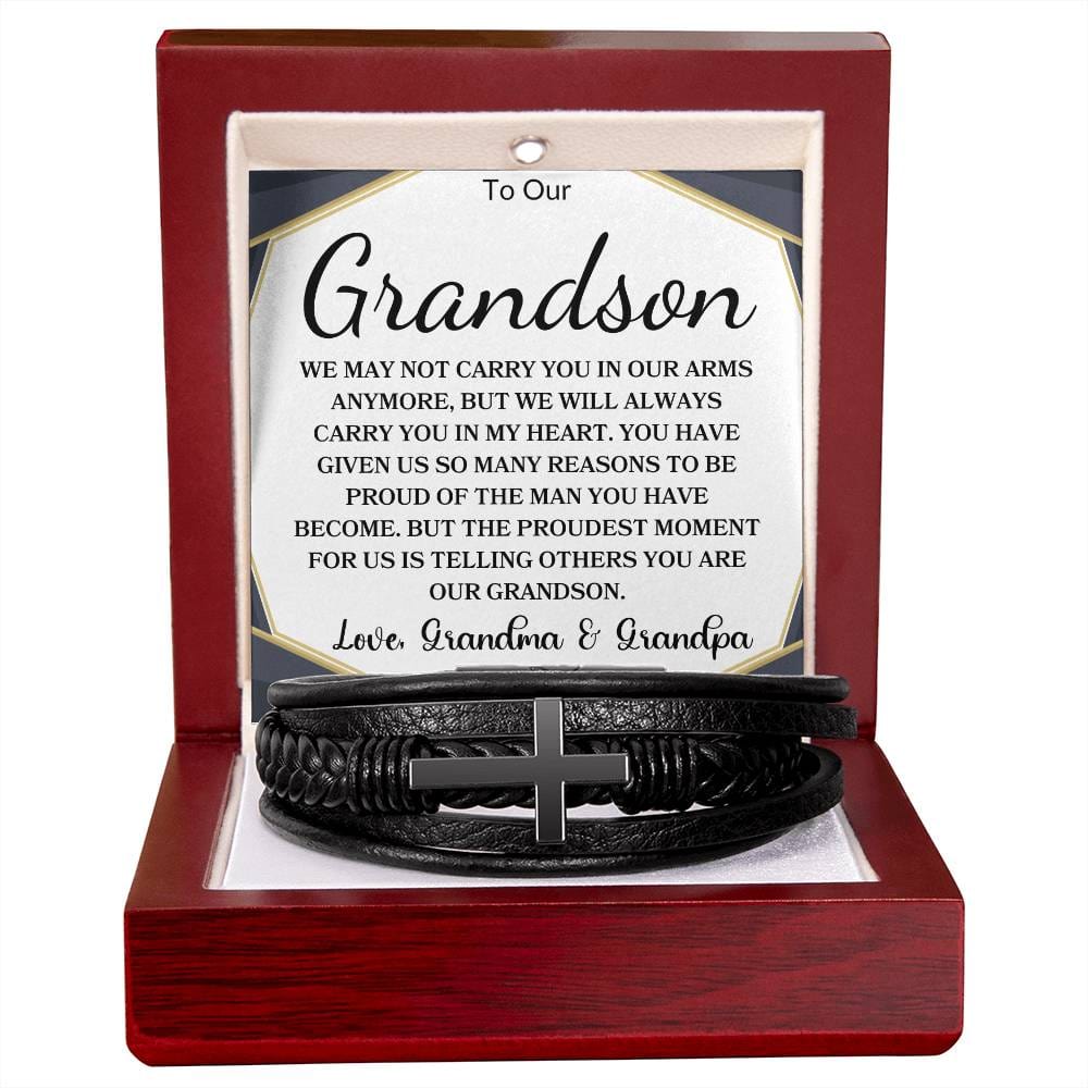 To Our Grandson Love, Grandma & Grandpa | Men's Cross Bracelet