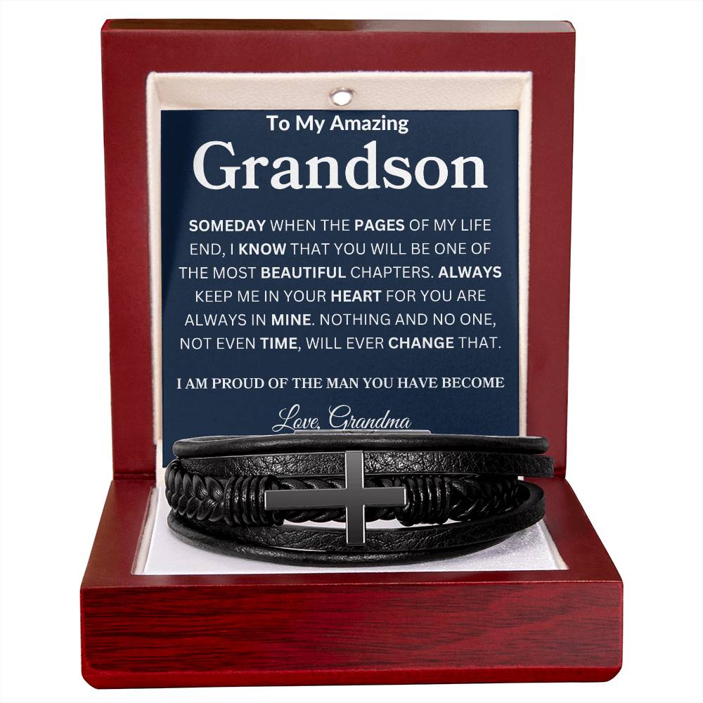 To My Amazing Son Love, Grandma  Men's Cross Bracelet