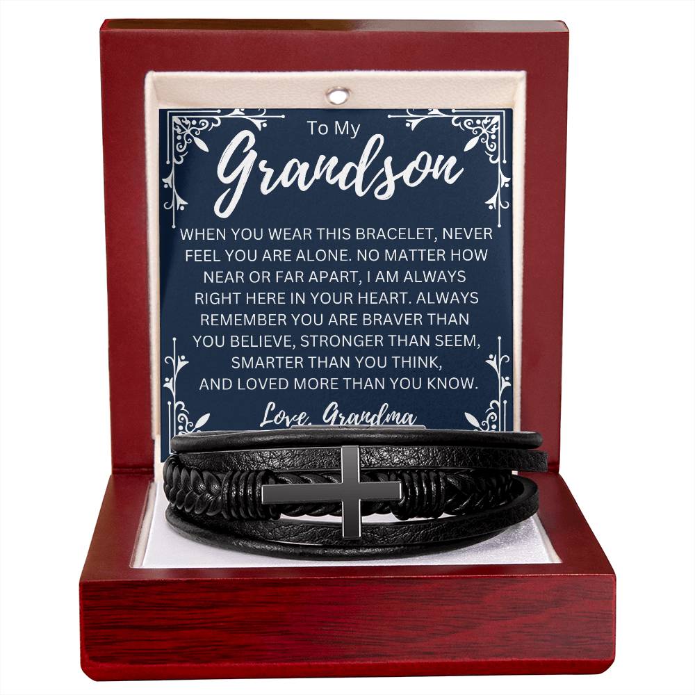 To My Grandson Love, Grandma | Men's Cross Bracelet