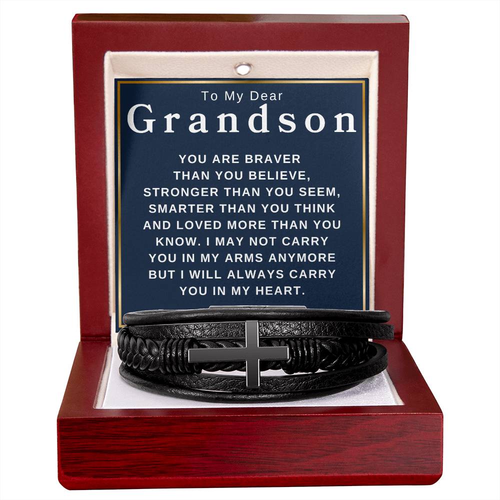 To My Grandson Love, Grandpa | Men's Cross Bracelet