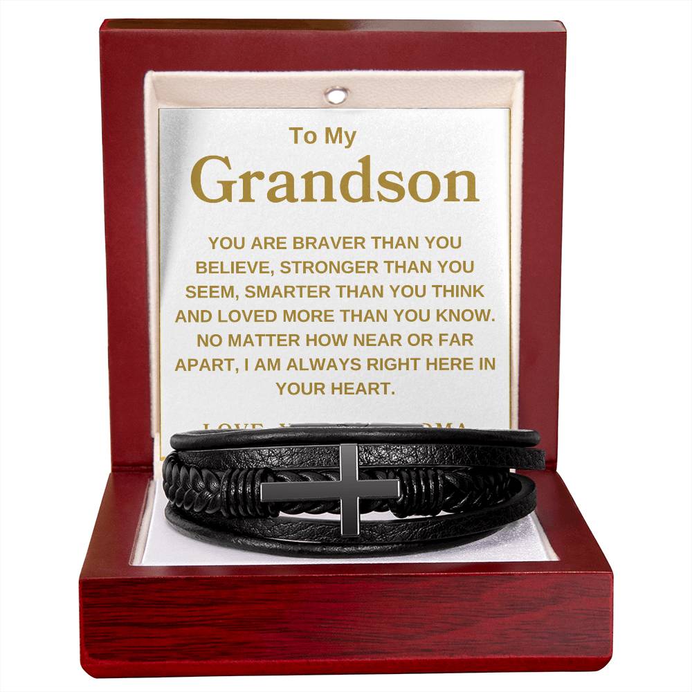 To My Grandson Love, Grandma | Men's Cross Bracelet