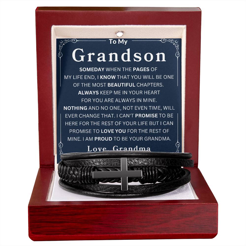 To My Grandson Love, Grandma Men's Cross Bracelet